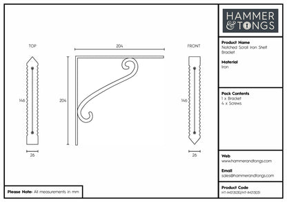 205mm Notched Scroll Iron Shelf Bracket