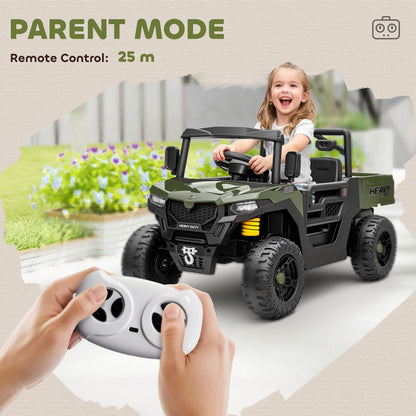 AIYAPLAY Kids Ride on Car, 12V Electric Kids UTV with Electric Dump Bed, 4-Wheel Suspension for 3-8 Years, Green