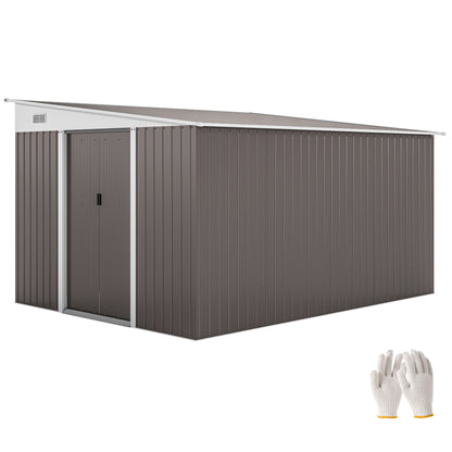 11.3 x 9.2ft Steel Garden Shed Metal Tool House Double Doors & 2 Air Vents, Grey