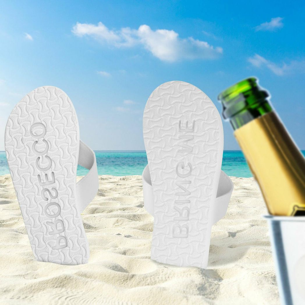Flo "Bring me Prosecco" Sand Imprint Flip Flops White, Small