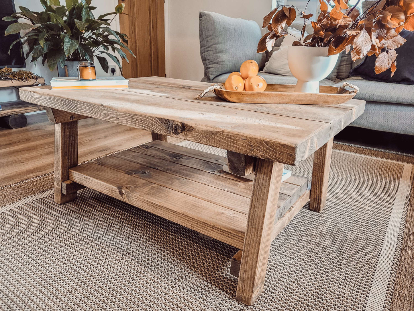 ARBA Rustic Wooden Coffee Table With Shelf