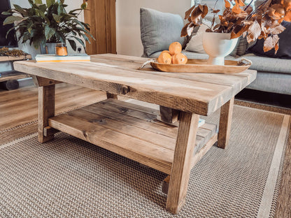 ARBA Rustic Wooden Coffee Table With Shelf