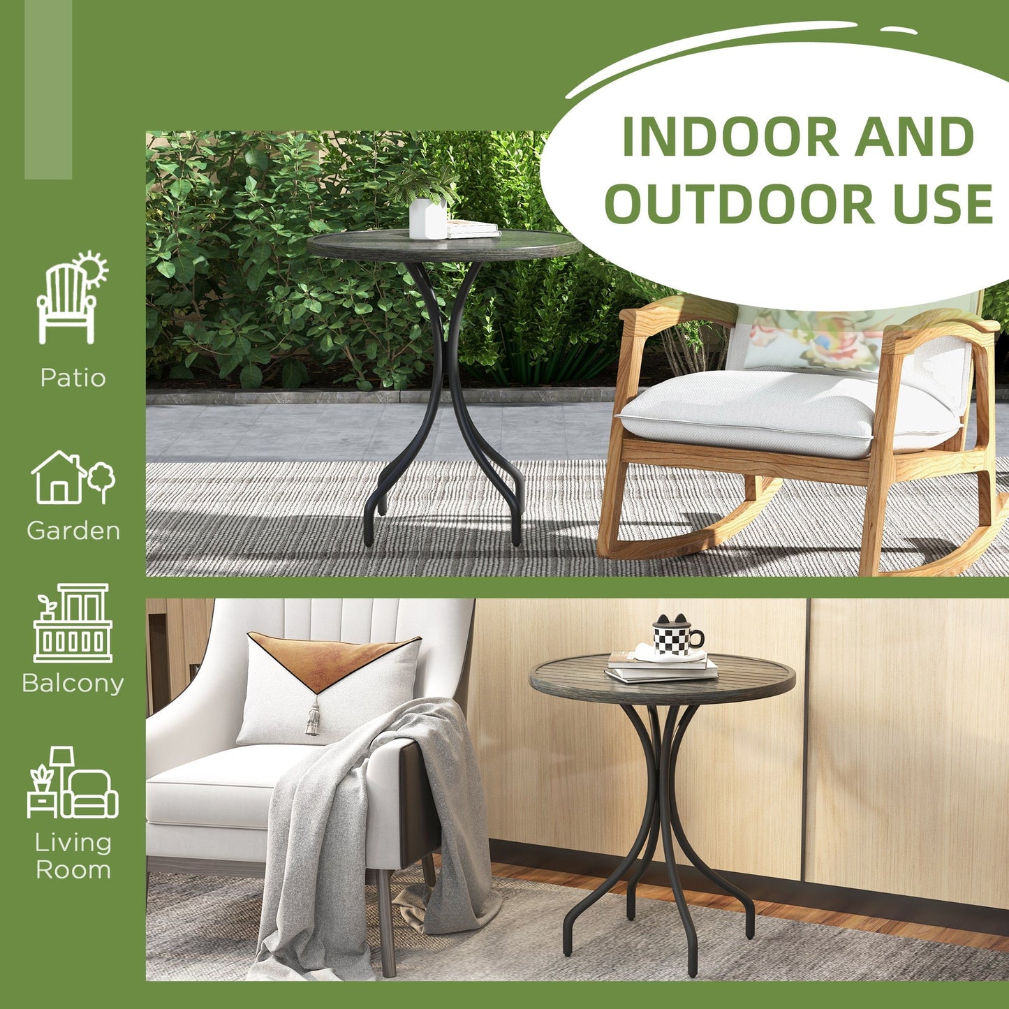 Outsunny Φ66cm Galvanised Steel Garden Table - Grey