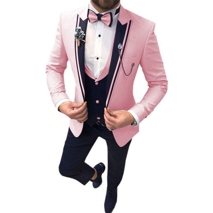 Men's Color Matching Business Casual Suit Three-piece Set