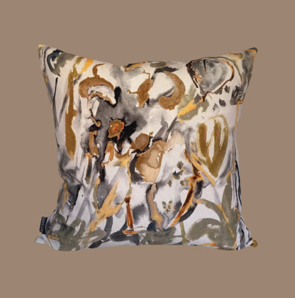 Watercolour Floral Velvet Cushion - Flax