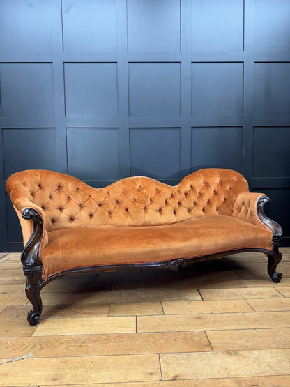 Victorian Rosewood Sofa 3 Seater Button Back Couch Lounge Seating Settee