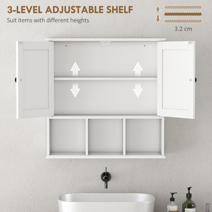 HOMCOM Farmhouse Bathroom Wall Cabinet, Wall Mounted Medicine Cabinet with Adjustable Shelf, Open Compartments, White