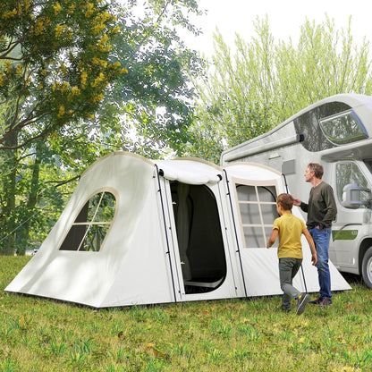 Outsunny 3-4 Man Tunnel Tent, Family Camping Tent with Porch, Bedroom and Living Area, Sewn in Groundsheet, 3000mm Waterproof, Portable with Bag for Hiking, Festival, Backpacking, Khaki