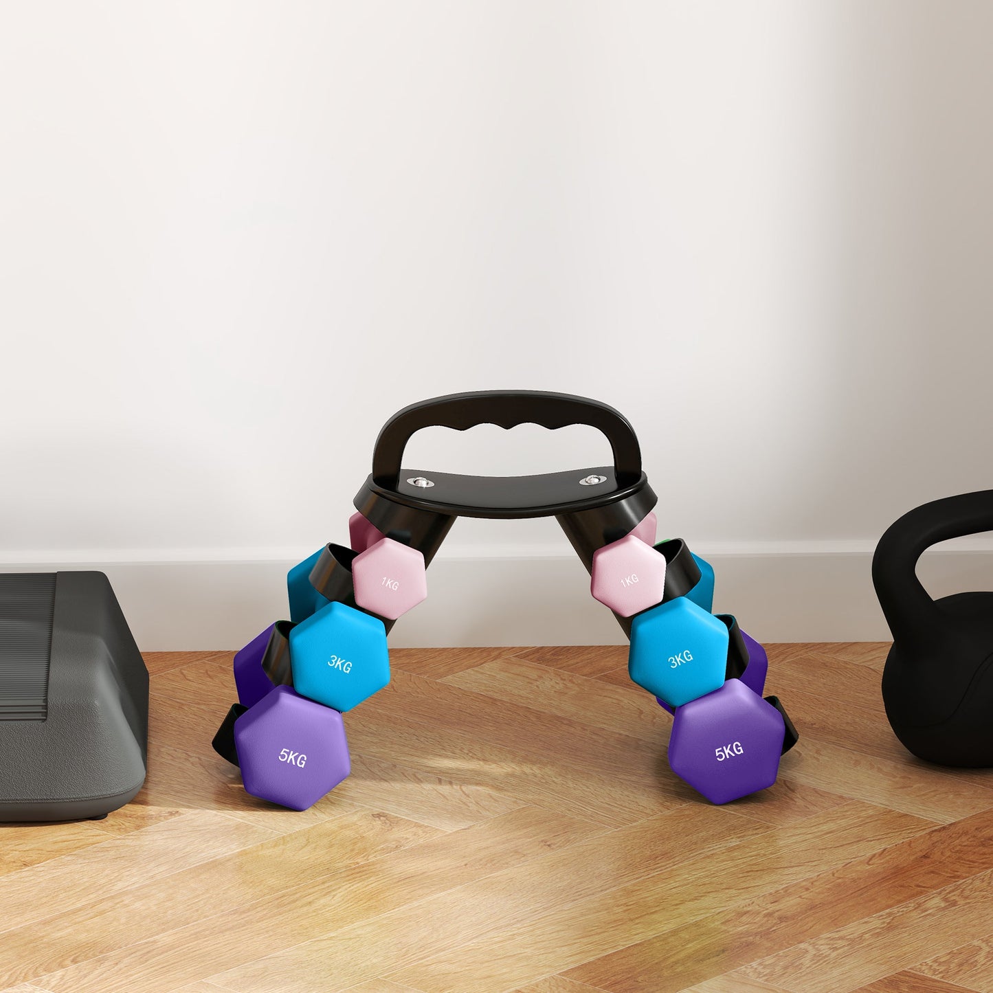 SPORTNOW Dumbbells Set with Storage Rack, 2 x 1kg, 2 x 3kg, 2 x 5kg, Pink