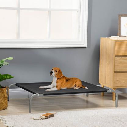 PawHut Elevated Pet Bed Cooling Raised Cot Style Bed for Large Medium Sized Dogs with Non-slip Pads Steel Frame Breathable Mesh Fabric, 110 x 75 x 20 cm - Black