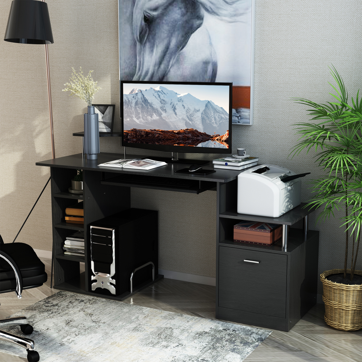 Wood Computer Desk Laptop Workstation Drawer Shelf for Home Office HOMCOM