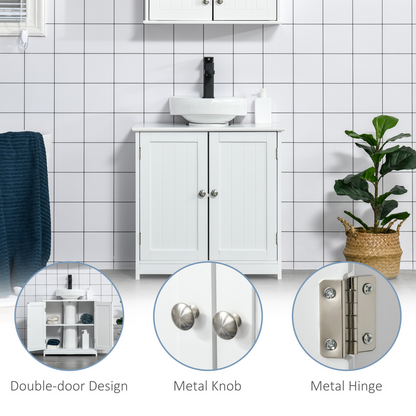 kleankin 60x60cm Under-Sink Storage Cabinet  Adjustable Shelf Drain Hole White