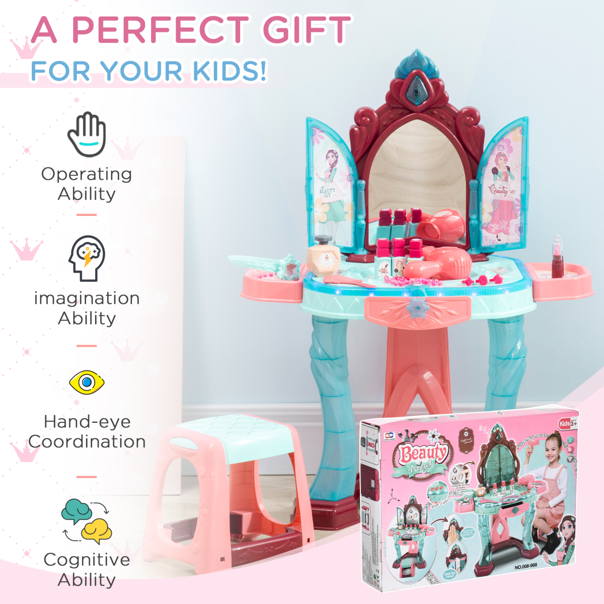 31 Piece Kids Dressing Table w/ Magical Princess Mirror, Light and Music