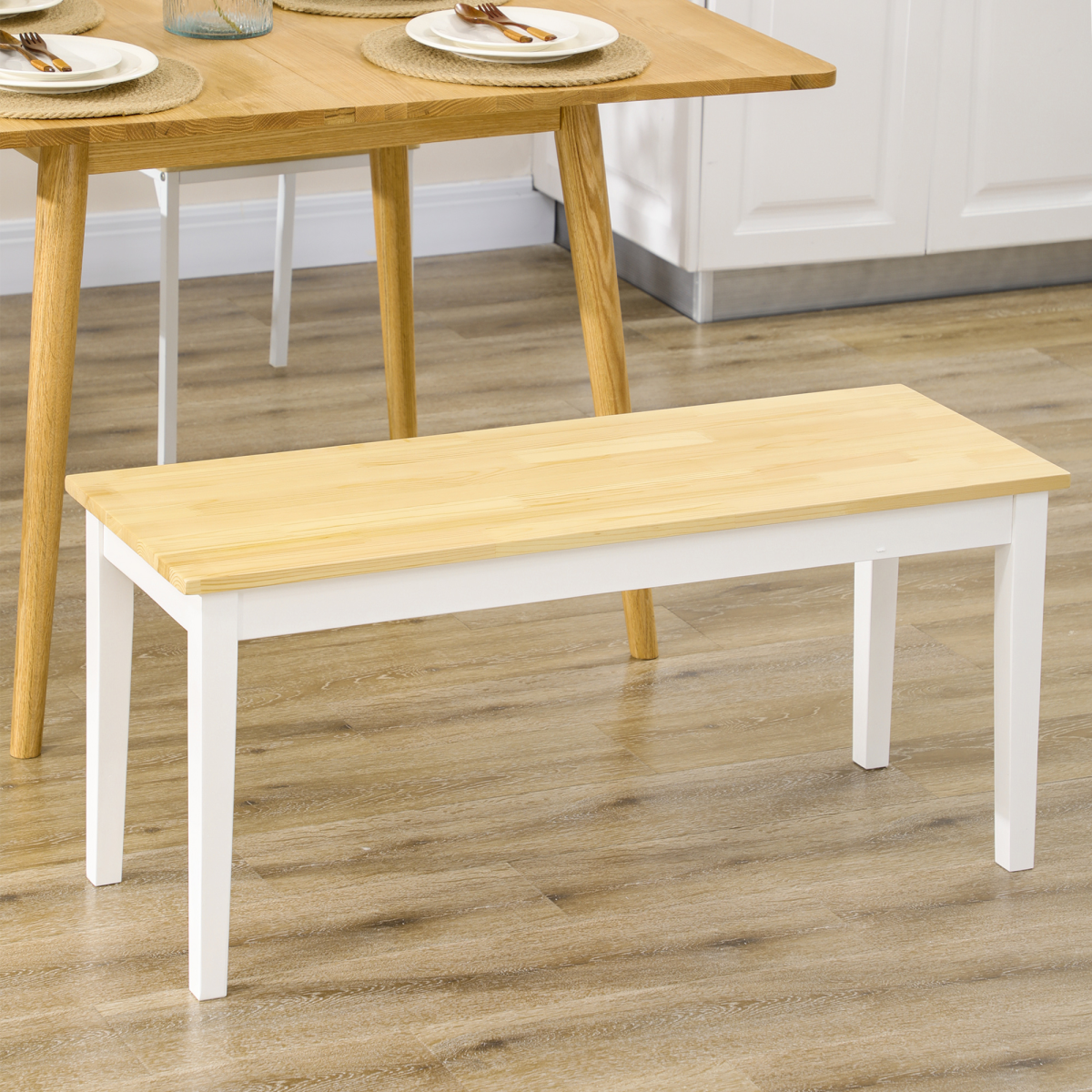 Wood Dining Bench Wooden Bench for 2 People, Natural Wood Effect