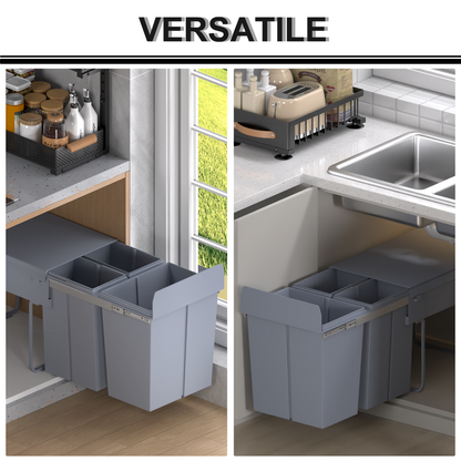 Recycle Waste Bin Pull Out Dustbin Recycling Cabinet  40L-Grey