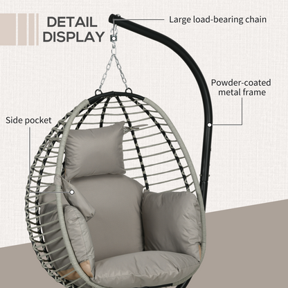 Outsunny Hanging Swing Chair with Thick Cushion, Patio Hanging Chair, Grey