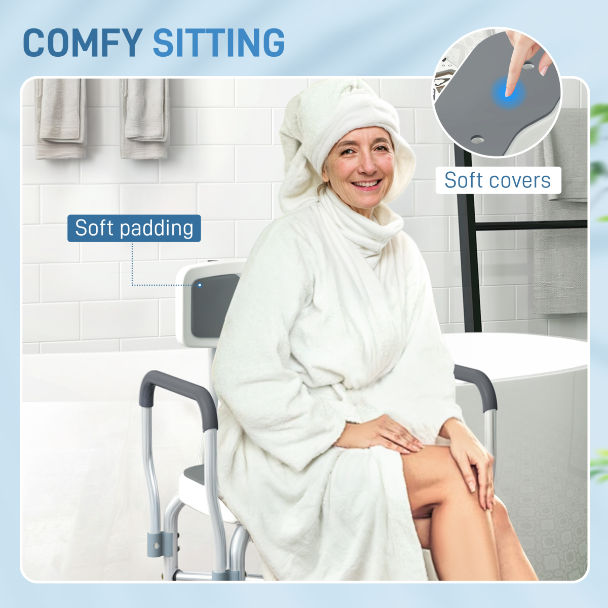 Comfortable Shower Stool with Padded Seat & Aluminium Frame - 136kg Capacity