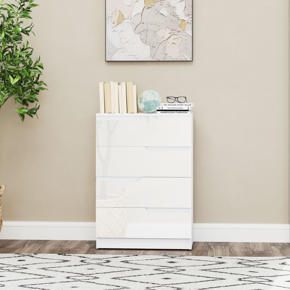 HOMCOM 4 Drawer Chest of Drawers for Bedroom, 60 x 40 x 85cm, White