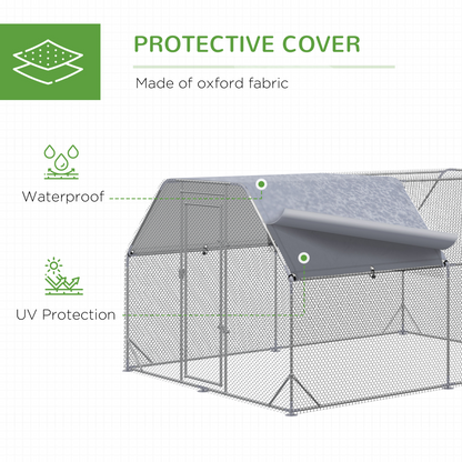 Chicken Run W/ Roof, Walk In Chicken Coop for 10-12 Chickens, Hen House