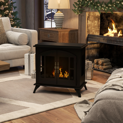 HOMCOM Ethanol Fireplace Stove Freestanding Bioethanol Fire w/ 0.9L Tank Black