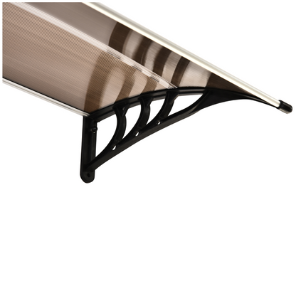 75 L x 120 W x 23 H cm Brown Polycarbonate Curved Awning w/ Black Bracket