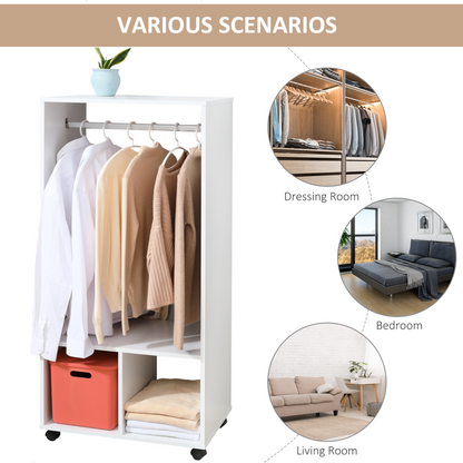 Open Wardrobe Clothes Rail Bedroom Clothes Storage w/ Hanging Rod Shelves White