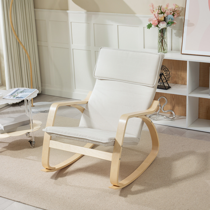 HOMCOM Comfortable Relax Rocking Chair with High Back, Cream White