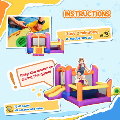 Bouncy Castle with Slide Pool House Inflatable w/ Blower Multi-color Outsunny