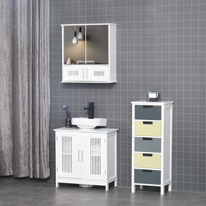 Bathroom Mirror Cabinet, Wall Mounted Storage Cupboard Double Doors White