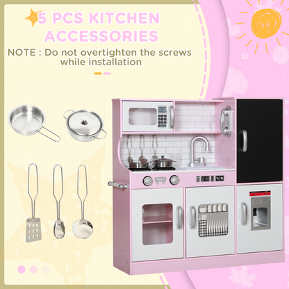 AIYAPLAY Play Kitchen, Pretend Toy Kitchen w/ Toy Phone, Chalkboard, Sink