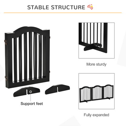 3 Panels Dog Gate w/ Support Feet Fence Safety Barrier Freestanding Wood Black