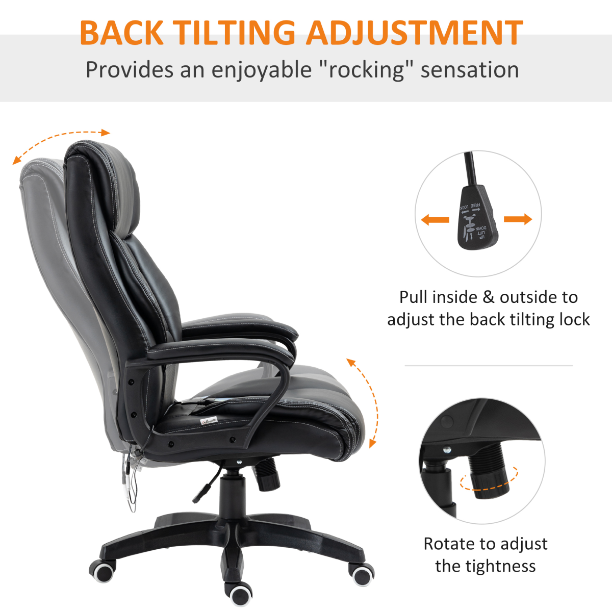 High Back 6 Points Vibration Massage Executive Office Chair, Black Vinsetto