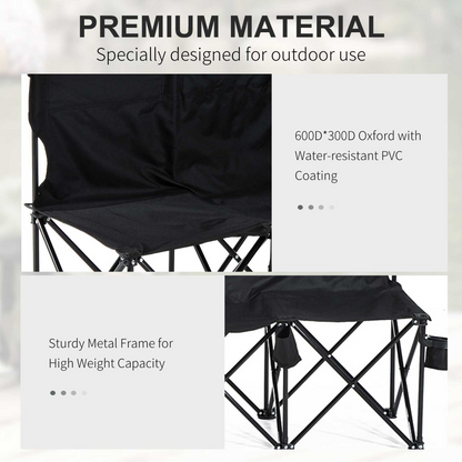 Outsunny 6 Seat Folding Bench Multi Deck Chair Cup Holder Camping Steel Black