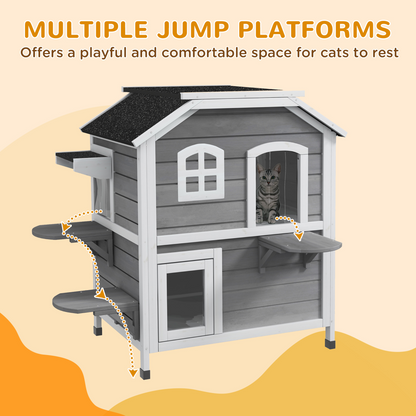 Cat Condo w/ Tons of Room & Openable Roof, Fir Wood, Outdoor/Indoor Catio Grey