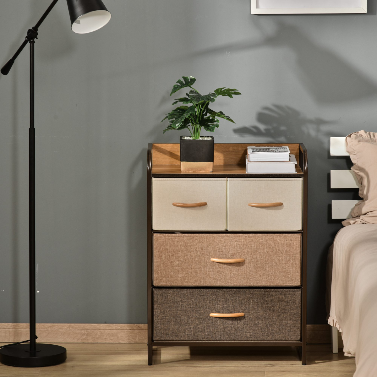 HOMCOM Closet Dresser, Dresser Tower  4 Easy Pull Fabric Drawer Steel Frame