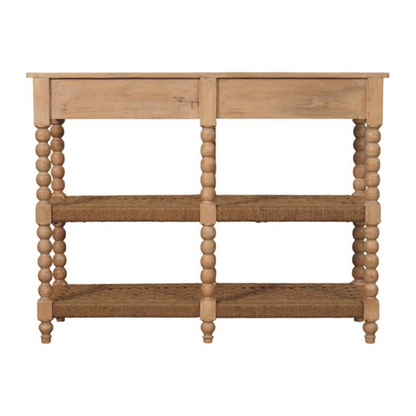 Artisan Furniture Solid Wood Savoy Bobbin Console with Jute Shelves, 2 Drawers, 4 Shelves, Beige