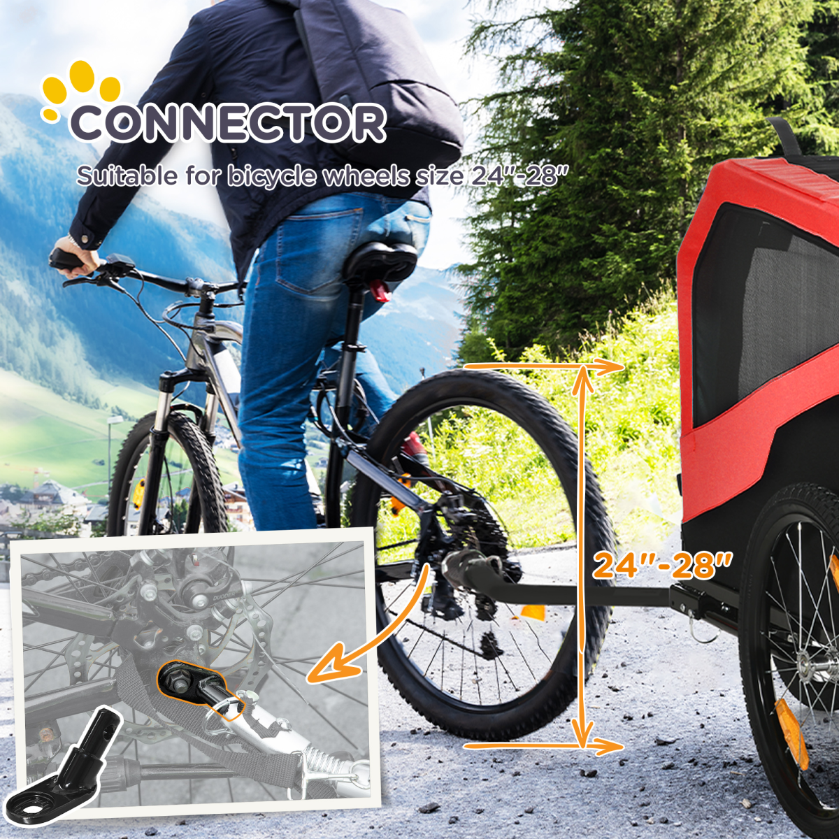2 in 1 Dog Bike Trailer Pet Stroller for Large Dogs W/ Hitch - Red