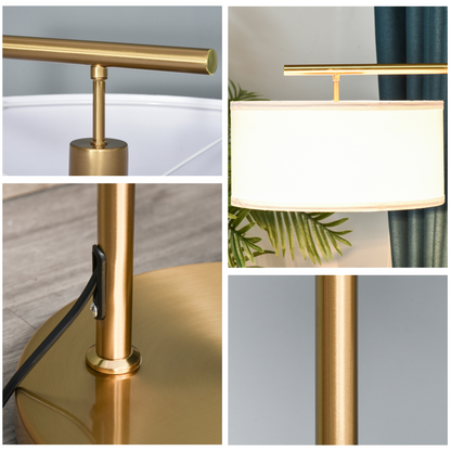 Floor Lamp with Linen Lampshade Round Base for Living Room Bedroom HOMCOM