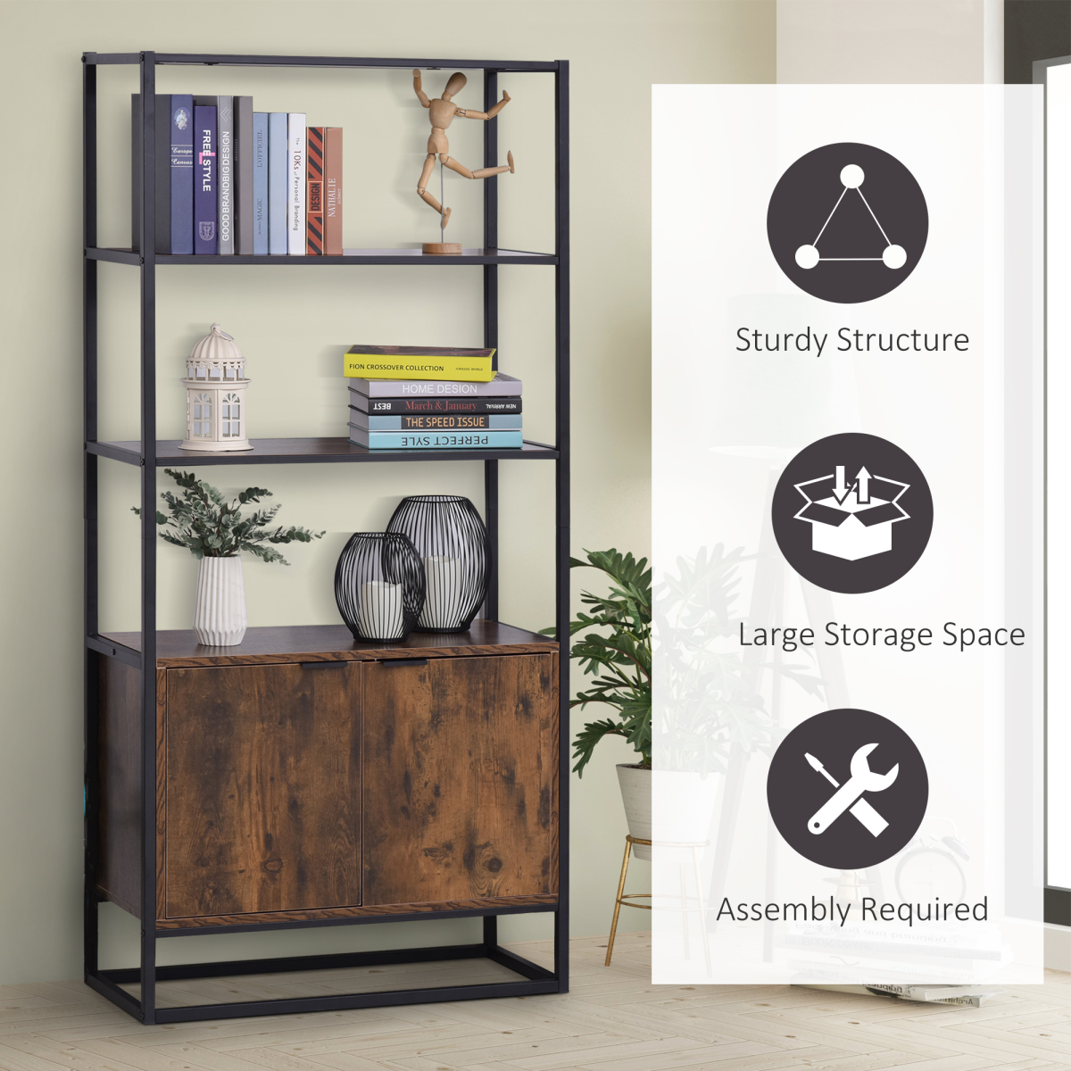 Storage Cabinet with 3 Open Shelves Cupboard for Livingroom Bedroom
