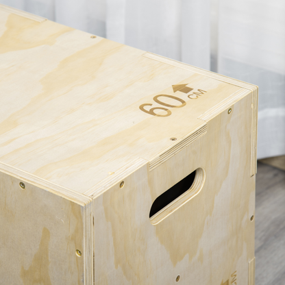HOMCOM 3-in-1 Wooden Plyo Box for Home Gym, Workout Training, Natural