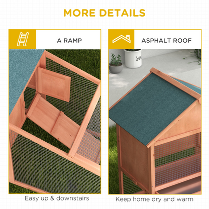 2 Tier Wood Rabbit Hutch Water Resistant Asphalt Roof Ramp 144 x 64.5 x 100 cm