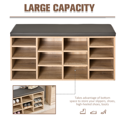 Multi-Storage Shoe Rack 14 Compartments Cushion Moving Shelves  Brown