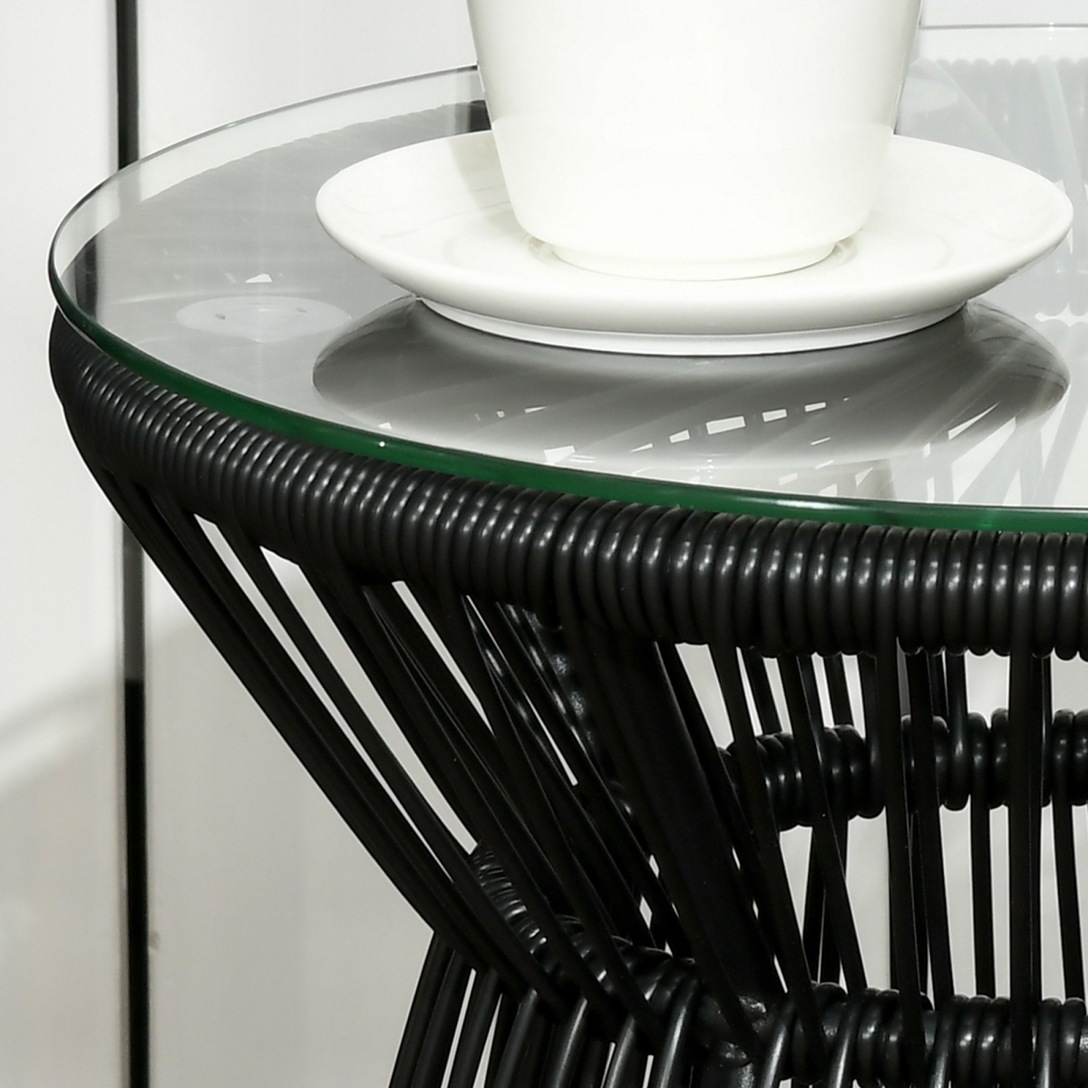 Outsunny PE Rattan End Table, Round Hollow Drum Design Side Table, Black