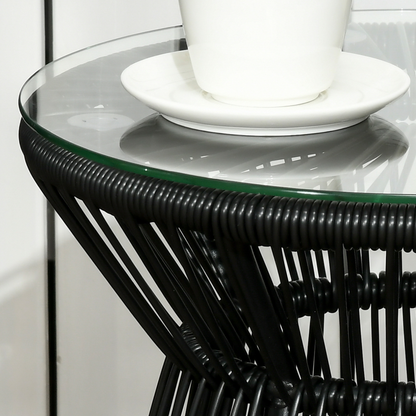 Outsunny PE Rattan End Table, Round Hollow Drum Design Side Table, Black
