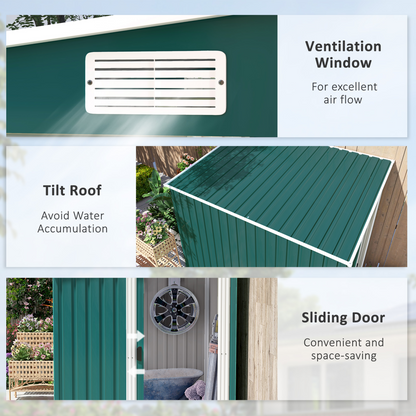 Outsunny 7 x 5FT Garden Shed w/ Foundation Lean to Metal Tool Shed Green