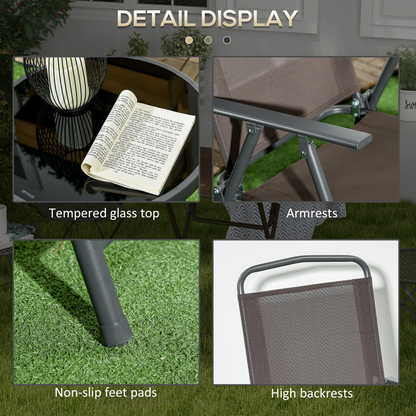 Outsunny Patio Bistro Set Folding Chairs & Coffee Table for Balcony, Brown