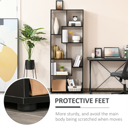 178cm 8-Shelf Bookcase w/ Melamine Surface Foot Pads Black Multipurpose 8-Grid