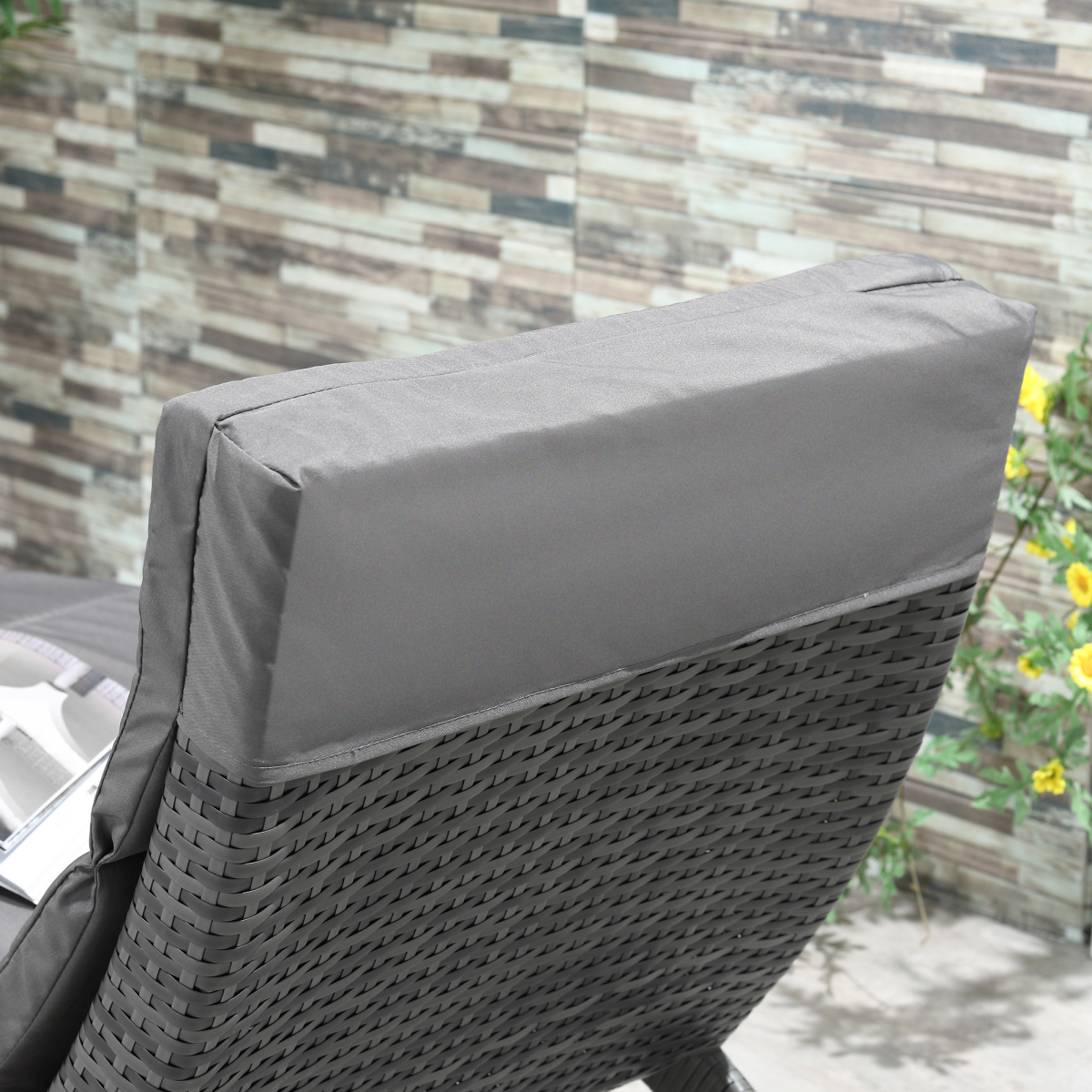 Garden Patio Rattan Wicker Folding Sun Lounger Cushion  Grey
