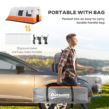 Outsunny Camping Tent, 3000mm Waterproof Family Tent for 5-6 Man, Cream/Orange