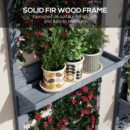 Outsunny Wall Mounted Plant Stands Set of 2 with Shelves and Slatted Trellis